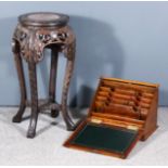 A Chinese Hardwood Circular Jardiniere Stand, with pink veined marble inset to top, the apron