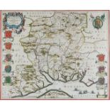 Jan Jansson (1588-1664) - Coloured Engraving - Map of Hantonia (Hampshire), 16.5ins x 20ins, in