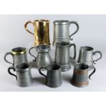 A Small Collection of Pewter, Copper and Tinned Tankards, Measures, and Sugar Cutters, Primarily