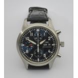 An IWC "Pilot Sport" Chronograph Wristwatch, Modern, Stainless Steel Cased, 42mm diameter, the black