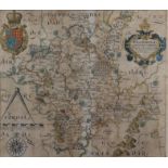 Christopher Saxton (1542-1610) - Coloured engraving - Map of Worcester, engraved by William Hole for
