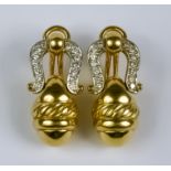 A Pair of 18ct Gold and Diamond Earrings, Modern, for pierced ears, each in the form of an