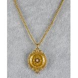 A 15ct Gold Pendant and Chain, Modern, pendant in the Etruscan style, 40mm x 30mm suspended on