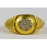 A Gentleman's Diamond Ring, Modern, in 18ct yellow gold mount, set with seven small diamonds,
