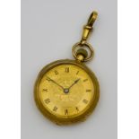 A Lady's 18ct Gold Cased Fob Watch, Early 20th Century, the gold dial with black Roman baton