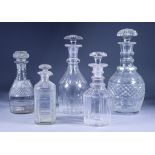 Nine Cut Glass Decanters, 19th Century, including - panel cut with single knop to neck, 9.75ins