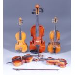 A Plyojeong Miniature Violin, 20th Century, after a Stradivari, with two piece back, 12.5ins, a bow,