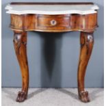 A Victorian Mahogany Hall or Console Table, of shaped outline with white marble slab to top,