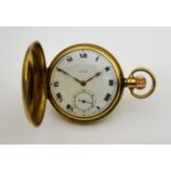 A Rolex 9ct Gold Full Hunting Cased Pocket Watch, 20th Century, the white enamelled dial with