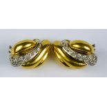 A Pair of 18ct Gold and Diamond Earrings, Modern, for pierced ears, each 25mm x 16mm,