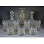 A Collection of English Glass Tableware, 19th and 20th Century, including - a pair of decanters with