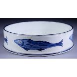 A Wedgwood Pearlware Char Dish, Early 19th Century, the exterior painted in blue with four fish,