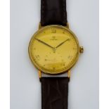 An Omega Manual Wind Wristwatch, 1948, 18ct Gold Cased, 35mm diameter, the cream dial with black
