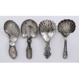 A George III Silver Caddy Spoon and Three Other Silver Caddy Spoons, the George III spoon, by Thomas