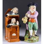 A Staffordshire Vicar and Moses Pearlware Pottery Group, 19th Century, the vicar typically shown