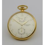 A Good 18k Gold Cased Open Faced Keyless Pocket Watch, by Patek Philippe of Geneva, Serial No. 1.