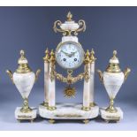 A Late 19th/Early 20th Century French Gilt Brass and White Flecked Alabaster Three-Piece Clock