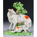 A Derby Porcelain Group of Ewe and Lamb, circa 1775, 6ins high