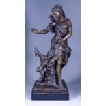 After Antoine Coysevox (1640-1720) - Brown patinated bronze standing figure of Diana the Huntress