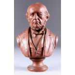 An English Terracotta Bust of William Ewart Gladstone (1809-1898), Late 19th Century, with bronzed
