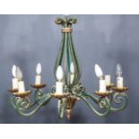 A Painted Wrought Iron Eight Branch Electric Chandelier, 20th Century, 28.5ins diameter x 25.25ins