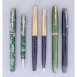 A Collection of Six Pens, Various, including - Swan "Duo-Fold" fountain pen and pencil, Parker