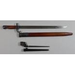 A Rare 1907 .303 Quillion Bayonet, 17ins bright steel fullered blade, hooked quillion guard, leather