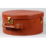 A Gucci Brown Leather Hat Box Pattern Case, Modern, with canvas and leather cover and with keys,