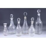 A Small Collection of English Glass Decanters, 18th/19th Century, including - panel cut plain
