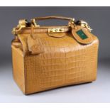 A Gucci Tan Crocodile Leather Modified Gladstone Bag, Modern, with canvas optional shoulder strap,