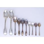 Two Early Victorian Silver Fiddle and Thread Pattern Table Spoons and Mixed Silverware, the table