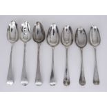 Seven Georgian Silver Table Spoons and Mixed Silverware, the table spoons by various makers and