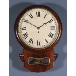 A Victorian Mahogany Drop Case Dial Wall Clock, the 12ins diameter painted metal dial with Roman