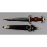 A World War II NSKK Dagger,by Eickelberg Mack, 8ins double edge bright steel blade etched with "
