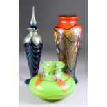 An Okra Studio Glass Vase, with "Fantasia" design, 3.75ins high, an Okra glass vase with "Red"