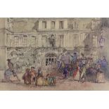 ***Albert Edward Richardson (1880-1964) - Watercolour - Figures in 18th Century dress outside