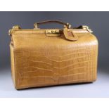 A Gucci Tan Crocodile Leather Modified Gladstone Bag, Modern, with canvas optional shoulder strap,