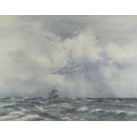 David West (1868-1936) - Watercolour - Sailing ship on a choppy sea, signed, 14ins x 18.25ins,