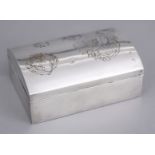 A Japanese Silver and Rosewood Lined Rectangular Box and Cover, Meiji Period, the domed lid engraved