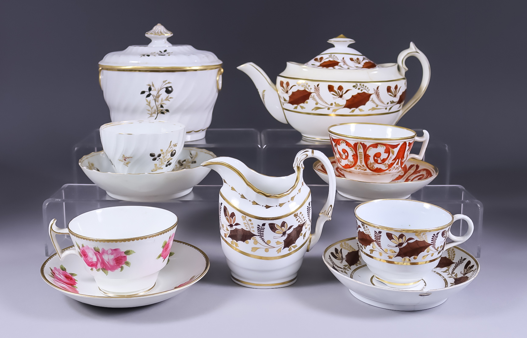 A Small Collection of English Porcelain Tea Wares, 18th/19th Century, including - a Barr Flight