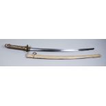 A World War II Japanese N.C.O. machine made Showato blade, Serial No. 136369, on blade and scabbard,