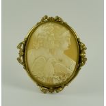 A Gilt Metal Cameo Brooch, Late 19th/ Early 20th Century, finely carved cameo depicting Zeus,
