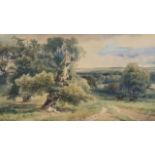 Attributed to David Cox (1783-1859) - Two watercolours - Wooded landscape with gnarled trees to