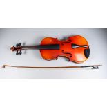 A French Violin, 20th Century, with two piece back, back measurement (excluding button) 14.5ins -