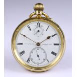 An 18ct Gold Cased Open Faced Lever Pocket Watch, by Donne & Son, 1896, 52mm diameter case, with