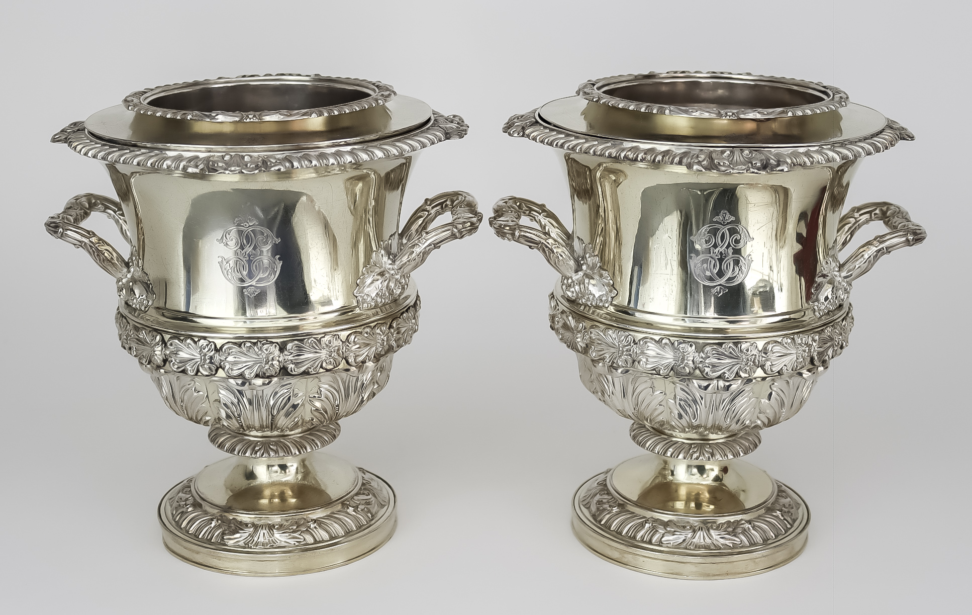 A Pair of Early 19th Century Sheffield Plate and Gilt Two-Handled Wine Coolers, by Matthew Boulton