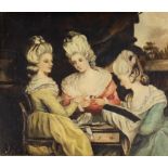 Manner of Sir Joshua Reynolds (1723-1792) - Oil painting - Three fashionably dressed young women