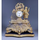 A Late 19th Century French Gilt Spelter Cased Mantel Timepiece, the 3ins diameter white enamel