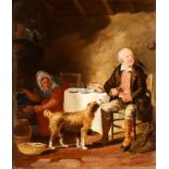 19th Century English School - Pair of oil paintings - Cottage interior with a cobbler talking to his