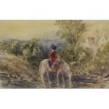 Attributed to David Cox (1783-1859) - Watercolour - Figure on horseback watering at a ford, 2.
